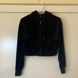 Black Velour Zip-Up Hoodie